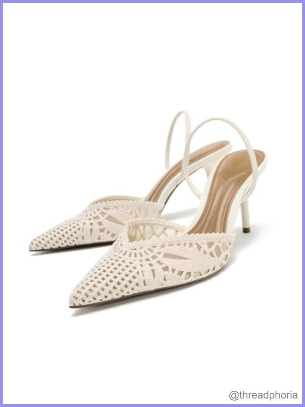 Crochet Mesh Slingback Kitten Heel Pointed Toe Summer Dress Pumps